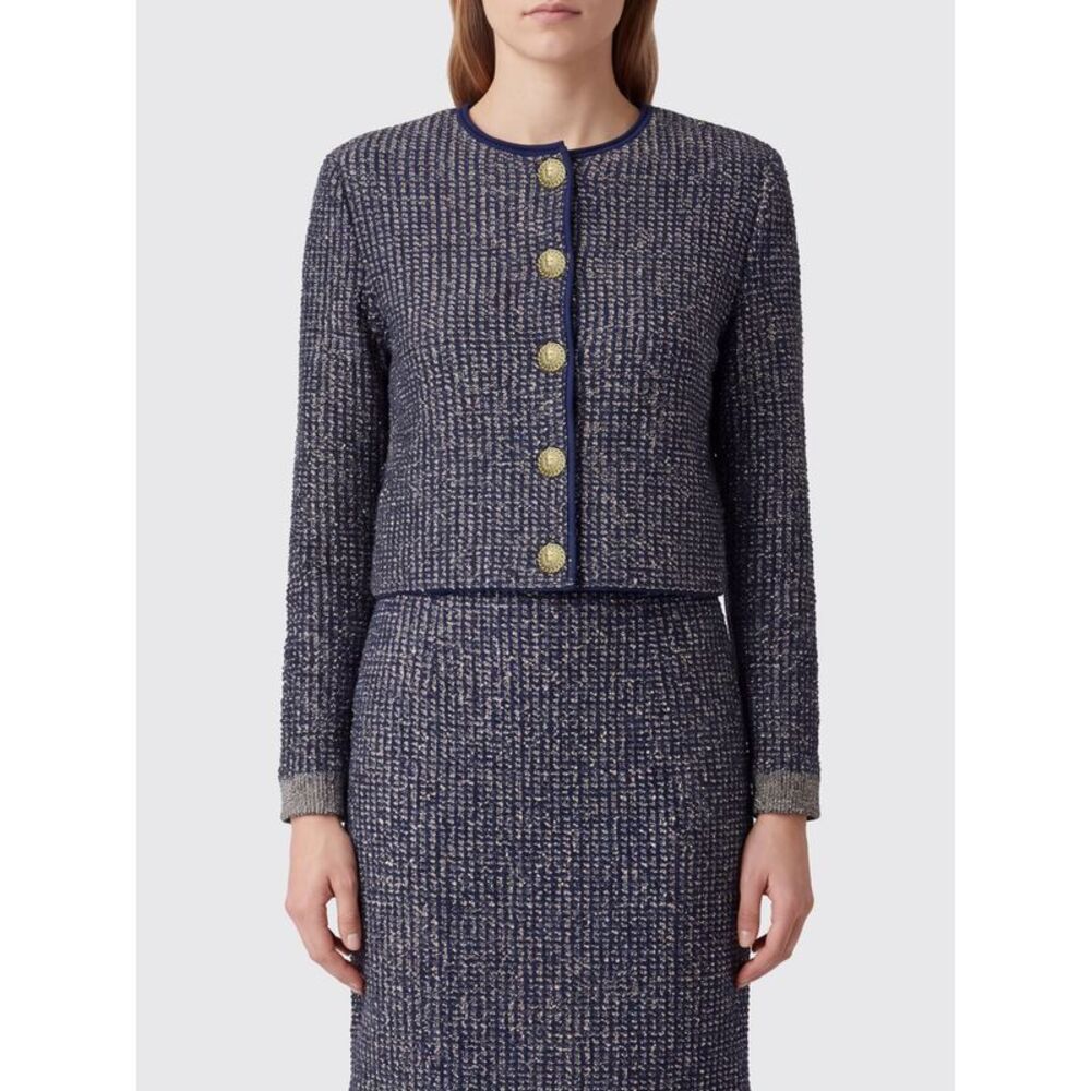 Balmain Women Balmain Bicolour Boucle Crewneck Cardigan With Metallic Buttons